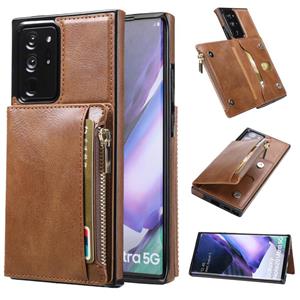 huismerk For Samsung Galaxy Note20 Ultra Zipper Wallet Bag PU Back Cover Shockrpoof Phone Case with Holder & Card Slots & Wallet(Brown)