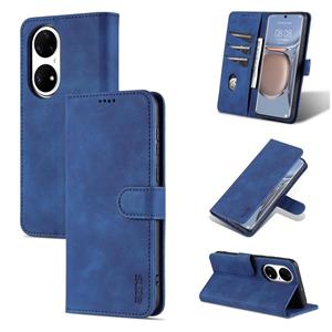 AZNS Voor Huawei P50 Pro  huid voelen kalf textuur horizontale flip lederen geval met kaart slots &houder & portemonnee (blauw)