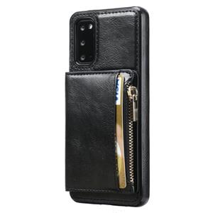 huismerk Voor Samsung Galaxy S20 Zipper Portemonnee Bag PU Back Cover ShockRPoof Telefoonhoesje met Houder & Card Slots & Portemonnee (Zwart)