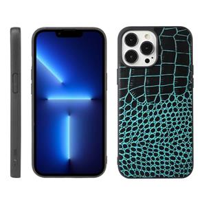 huismerk Krokodil toplaag koeienhuid lederen tas voor iphone 13 pro max (cyaan blauw)