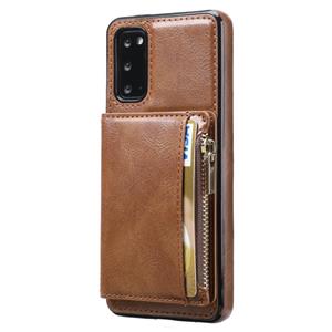 huismerk Voor Samsung Galaxy S20 Zipper Portemonnee Bag PU Back Cover ShockRpoof Telefoonhoesje Met Houder & Card Slots & Portemonnee (Bruin)