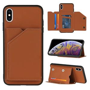 huismerk Skin Feel PU + TPU + PC Back Cover Shockproof Case met Card Slots & Holder & Photo Frame Voor iPhone X / XS(Brown)