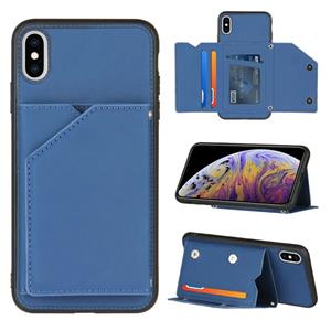 huismerk Skin Feel PU + TPU + PC Back Cover Shockproof Case met Card Slots & Holder & Photo Frame Voor iPhone X / XS(Royal Blue)