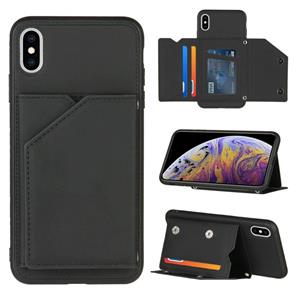 huismerk Skin Feel PU + TPU + PC Back Cover Shockproof Case met Kaartslots & Houder & Photo Frame Voor iPhone X / XS(Zwart)