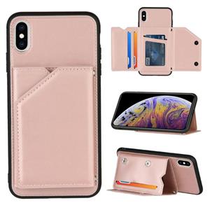 huismerk Skin Feel PU + TPU + PC Back Cover Shockproof Case met Kaartslots & Houder & Fotolijst voor iPhone X / XS(Rose Gold)