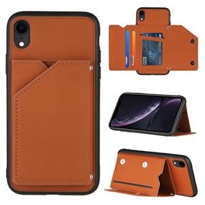 huismerk Skin Feel PU + TPU + PC Back Cover Shockproof Case met Kaartslots & Houder & Photo Frame Voor iPhone XR(Bruin)