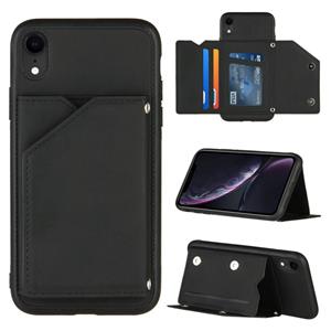 huismerk Skin Feel PU + TPU + PC Back Cover Shockproof Case met Kaartslots & Houder & Photo Frame Voor iPhone XR(Zwart)