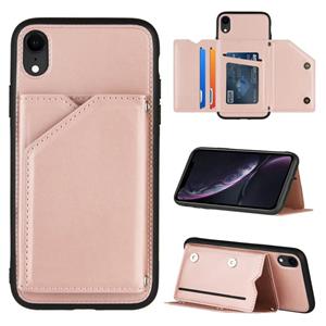 huismerk Skin Feel PU + TPU + PC Back Cover Shockproof Case met Kaartslots & Fotolijst voor iPhone XR(Rose Gold)