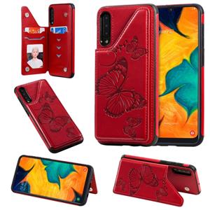 huismerk Voor Galaxy A50 Butterfly Embossing Pattern Shockproof Protective Case met Holder & Card Slots & Photo Frame(Red)