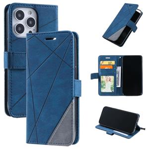 huismerk Huid Feel Splicing Horizontale Flip Lederen Telefoonhoes Voor iPhone 13 Pro (Blauw)