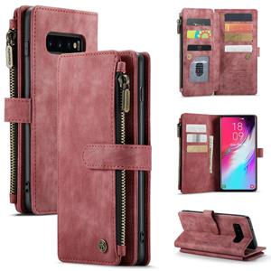 Voor Samsung Galaxy S10 + CaseMe-C30 PU + TPU Multifunctioneel horizontaal flip lederen hoesje met houder kaartsleuf & portemonnee & ritsvak (rood)