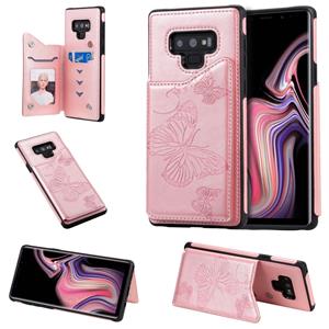 huismerk Voor Galaxy Note9 Butterfly Embossing Pattern Shockproof Protective Case met Holder & Card Slots & Photo Frame(Rose Gold)