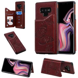 huismerk Voor Galaxy Note9 Butterfly Embossing Pattern Shockproof Protective Case met Holder & Card Slots & Photo Frame(Brown)