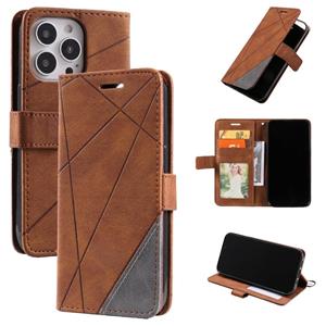 huismerk Huid Feel Splicing Horizontale Flip Lederen Telefoonhoesje voor iPhone 13 Pro (Brown)