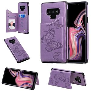 huismerk Voor Galaxy Note9 Butterfly Embossing Pattern Shockproof Protective Case met Holder & Card Slots & Photo Frame(Purple)