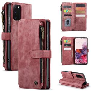 Voor Samsung Galaxy S20 5G CaseMe-C30 PU + TPU Multifunctionele Horizontale Flip Lederen Hoesje met Houder & Kaartsleuf & Portemonnee & Ritsvak (Rood)