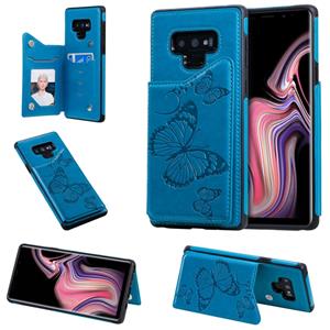 huismerk Voor Galaxy Note9 Butterfly Embossing Pattern Shockproof Protective Case met Holder & Card Slots & Photo Frame(Blue)