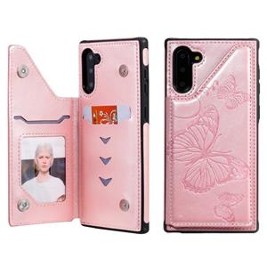 huismerk Voor Galaxy Note10 Butterfly Embossing Pattern Shockproof Protective Case met Holder & Card Slots & Photo Frame(Rose Gold)