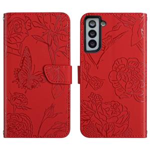 huismerk Voor Samsung Galaxy S21 + 5G Skin Feel Butterfly Peony reliëf lederen telefooncase