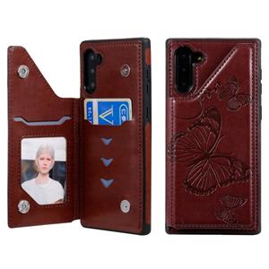 huismerk Voor Galaxy Note10 Butterfly Embossing Pattern Shockproof Protective Case met Holder & Card Slots & Photo Frame(Brown)