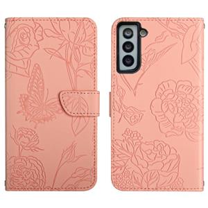 huismerk Voor Samsung Galaxy S21 + 5G Skin Feel Butterfly Peony reliëf lederen telefooncase