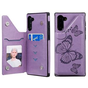 huismerk Voor Galaxy Note10 Butterfly Embossing Pattern Shockproof Protective Case met Holder & Card Slots & Photo Frame(Paars)