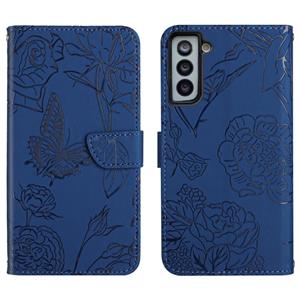 huismerk Voor Samsung Galaxy S21 + 5G Skin Feel Butterfly Peony reliëf lederen telefoonhoes