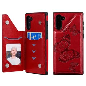 huismerk Voor Galaxy Note10 Butterfly Embossing Pattern Shockproof Protective Case met Holder & Card Slots & Photo Frame(Red)