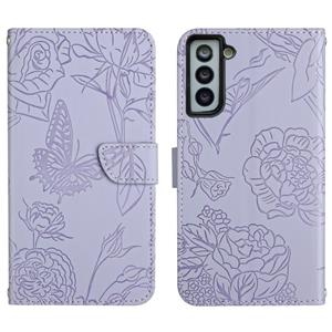 huismerk Voor Samsung Galaxy S21 + 5G Skin Feel Butterfly Peony reliëf lederen telefooncase