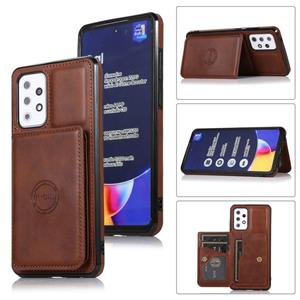 huismerk For Samsung Galaxy A52 5G Calf Texture Magnetic Card Bag PU Phone Case(Coffee)