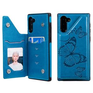 huismerk Voor Galaxy Note10 Butterfly Embossing Pattern Shockproof Protective Case met Holder & Card Slots & Photo Frame(Blue)