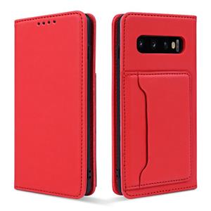 huismerk Voor Samsung Galaxy S10 Strong Magnetism Liquid Feel Horizontal Flip Leather Case met Holder & Card Slots & Wallet(Red)