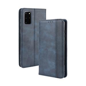 huismerk Voor Galaxy S20+/S20+5G magnetic buckle retro Crazy Horse Texture Horizontal Flip Leather case with Holder & Card Slots & Photo Frame(Blue)