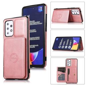 huismerk For Samsung Galaxy A52 5G Calf Texture Magnetic Card Bag PU Phone Case(Rose Gold)