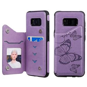 huismerk Voor Galaxy S8 Butterfly Embossing Pattern Shockproof Protective Case met Holder & Card Slots & Photo Frame(Purple)