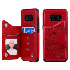 huismerk Voor Galaxy S8 Butterfly Embossing Pattern Shockproof Protective Case met Holder & Card Slots & Photo Frame(Red)