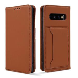 huismerk Voor Samsung Galaxy S10 Strong Magnetism Liquid Feel Horizontal Flip Leather Case met Holder & Card Slots & Wallet(Brown)