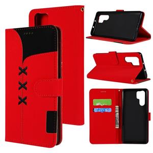 Huismerk Stof stiksels borduurwerk horizontale Flip lederen draagtas met houder & kaartsleuven & portemonnee voor Huawei P30 Pro (rood)