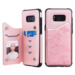 huismerk Voor Galaxy S8 Plus Butterfly Embossing Pattern Shockproof Protective Case met Holder & Card Slots & Photo Frame (Rose Gold)