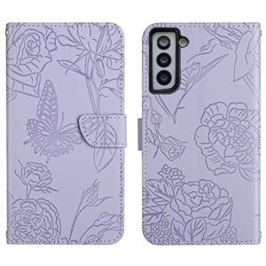 huismerk Voor Samsung Galaxy S22 5G Skin Feel Butterfly Peony reliëf lederen telefooncase