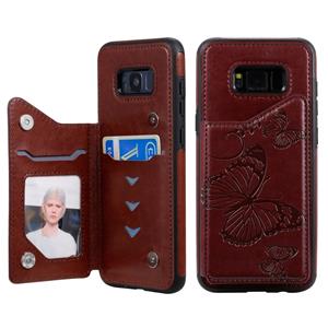 huismerk Voor Galaxy S8 Plus Butterfly Embossing Pattern Shockproof Protective Case met Holder & Card Slots & Photo Frame(Brown)