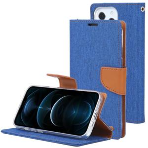 goospery Goofspery Canvas Diary Cross Texture Horizontale Flip Lederen Case met Houder & Card Slots & Portemonnee voor iPhone 13 Pro (Blauw)