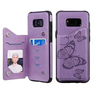 huismerk Voor Galaxy S8 Plus Butterfly Embossing Pattern Shockproof Protective Case met Holder & Card Slots & Photo Frame(Purple)