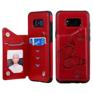 huismerk Voor Galaxy S8 Plus Butterfly Embossing Pattern Shockproof Protective Case met Holder & Card Slots & Photo Frame(Red)