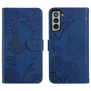 huismerk Voor Samsung Galaxy S22 + 5G Skin Feel Butterfly Peony reliëf lederen telefoonhoes