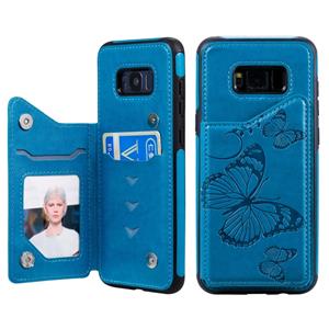 huismerk Voor Galaxy S8 Plus Butterfly Embossing Pattern Shockproof Protective Case met Holder & Card Slots & Photo Frame(Blue)