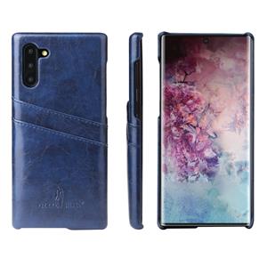 huismerk Fierre Shann retro olie Wax textuur PU lederen draagtas met kaartsleuven voor Galaxy Note 10 (blauw)