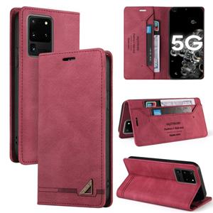 huismerk Voor Samsung Galaxy S20 Ultrahuid Voelt Anti-diefstal Borstel Horizontale Flip Lederen Case met Houder & Card Slots & Portemonnee (Wijnrood)