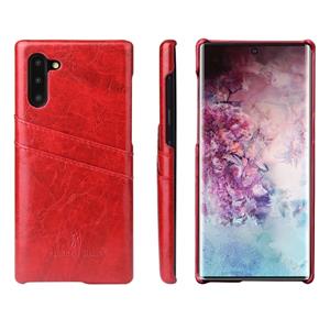 huismerk Fierre Shann retro olie Wax textuur PU lederen draagtas met kaartsleuven voor Galaxy Note 10 (rood)