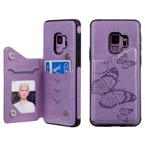 huismerk Voor Galaxy S9 Butterfly Embossing Pattern Shockproof Protective Case met Holder & Card Slots & Photo Frame(Purple)